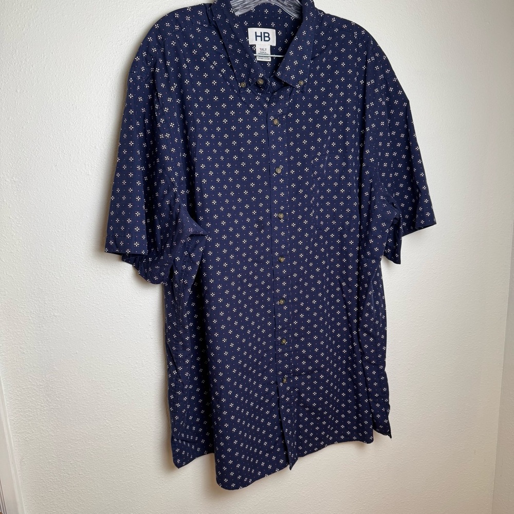 HB Navy Patterned Men's Casual Shirt button‎ down Resort Wear Beach Vacation
